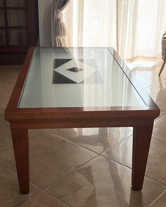 Tavolino salotto legno e vetro decorato 121cm