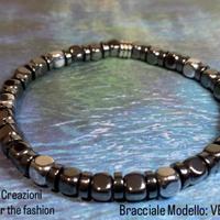 Bracciale artigianale ematite e acciaio Mod. VENOM