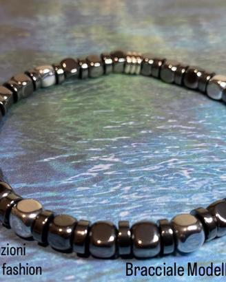 Bracciale artigianale ematite e acciaio Mod. VENOM