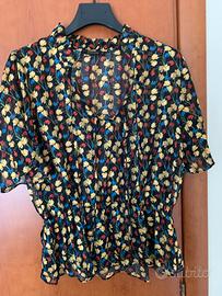 Completo pantaloni gamba larga e camicia fiori Goa