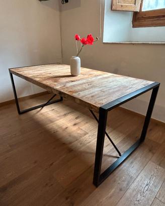 Tavolo pranzo industrial legno massello e ferro