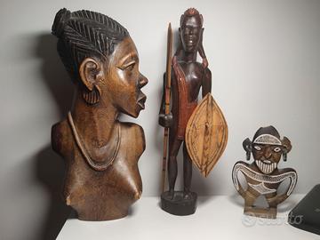 3 sculture africane vintage legno intagliato