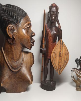 3 sculture africane vintage legno intagliato