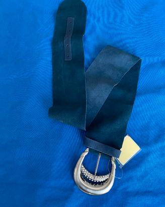 Cintura morbida alta in vera pelle scamosciata blu