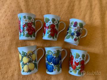Set sei tazze fine porcellana inglese frutti