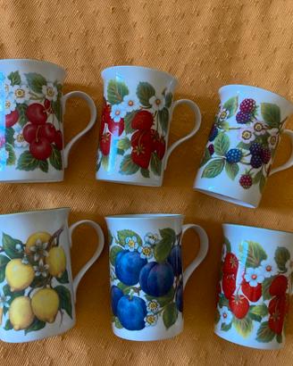 Set sei tazze fine porcellana inglese frutti