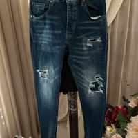 Jeans uomo slim fit 46 strappi e toppe