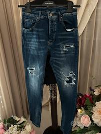 Jeans uomo slim fit 46 strappi e toppe