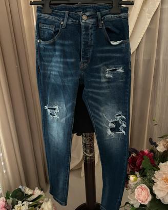 Jeans uomo slim fit 46 strappi e toppe
