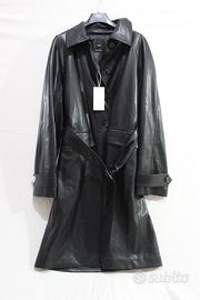 Trench Nero Lungo di Pelle Donna Tg.S Mango