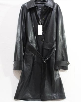Trench Nero Lungo di Pelle Donna Tg.S Mango