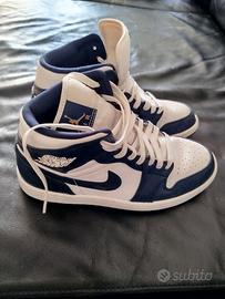 Air Jordan 1  originali n40 bianche e blu scuro 