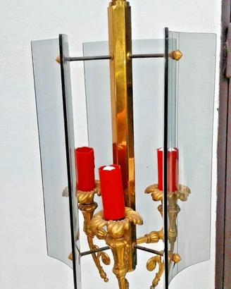 Lampadario d'epoca in ottone vetro vintage d'epoca