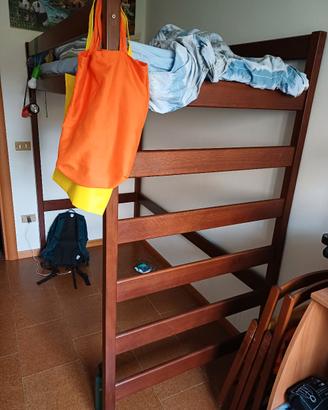 letto singolo a soppalco in legno massello