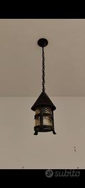 Lampadario Vintage Ferro battuto e vetro ambrato
