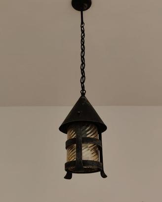 Lampadario Vintage Ferro battuto e vetro ambrato