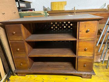 Comò basso vintage in legno - 6 cassetti