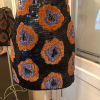 Gonna paillettes fiori nero multicolor