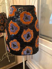 Gonna paillettes fiori nero multicolor