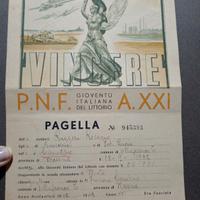 pagella scolastica Regno d'Italia 1942