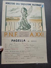 pagella scolastica Regno d'Italia 1942
