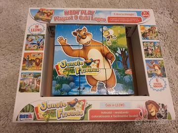 Puzzle Cubo in Legno "Jungle Friends" - 9 Cubi e 6