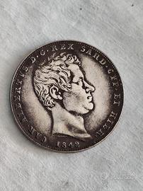 moneta argento 5 lire 1842 Sardegna Carlo Alberto 