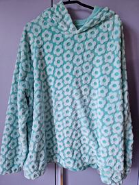 pigiama  peluche bianco/verde menta con cappuccio