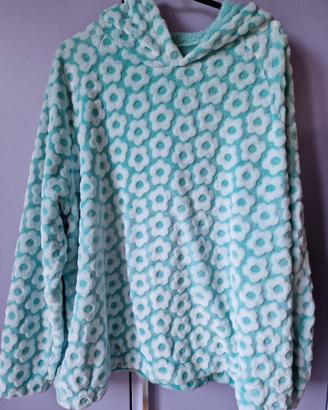 pigiama  peluche bianco/verde menta con cappuccio