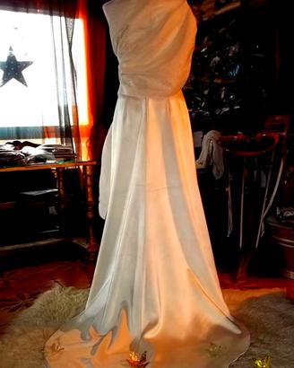 Gonna lunga raso sposa con strasciso acquachiara