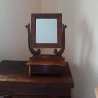 SPECCHIO CON CASSETTO IN NOCE DA TAVOLO