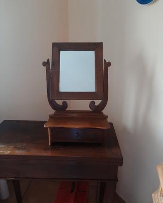 SPECCHIO CON CASSETTO IN NOCE DA TAVOLO