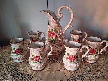set brocca con tazze uguali fatte a mano antiche