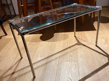 Tavolo design anni 70 acciaio inox e vetro