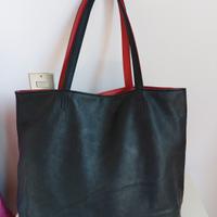 borsa bicolore rossa e nera in ecopelle