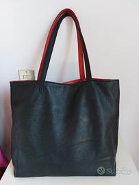 borsa bicolore rossa e nera in ecopelle