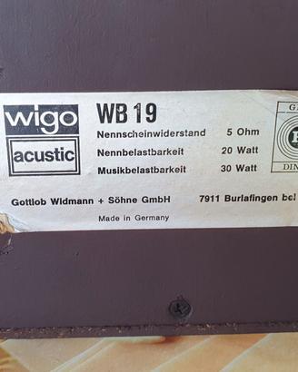 Casse Wigo WB 19 in legno 1972