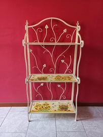 SCAFFALE  FERRO 3 PIANI DECORO GIRASOLE LACCATO