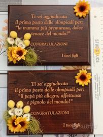 quadro Legno  auguri festa papà e mamma
