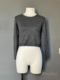 Maglioncino crop grigio basic maniche lunghe