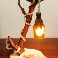 Lampada artigianale in legno e vetro stile rustico