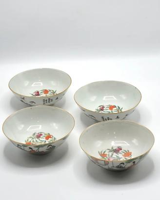 Quattro Ciotole in Porcellana Decorata – Cina, XX 