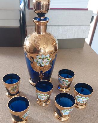 Set bottiglia e bicchieri da liquore vetro Murano 