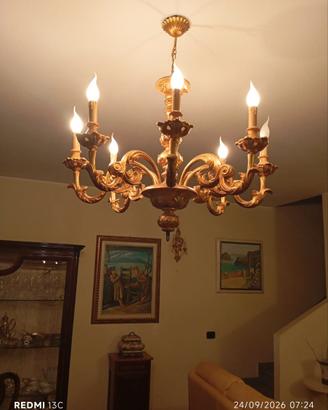 Lampadario legno color oro