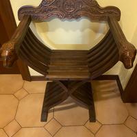 Sedia Poltrona Savonarola in Legno Intagliato