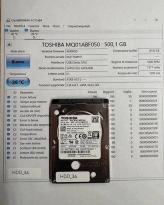 HDD hard disk Toshiba da 500GB