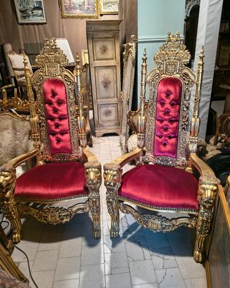 Coppia di troni oro e bordeaux stile barocco