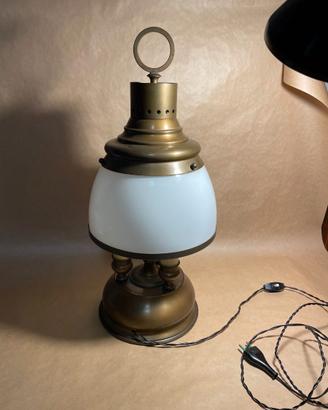 Lampada da Tavolo Vintage in Ottone e Vetro Opalin