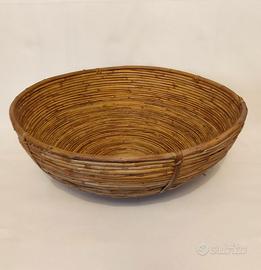 Grande cesta vintage anni '60 in vimini larga 45cm