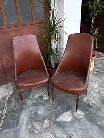 coppia poltrone anni 50 in pelle marrone